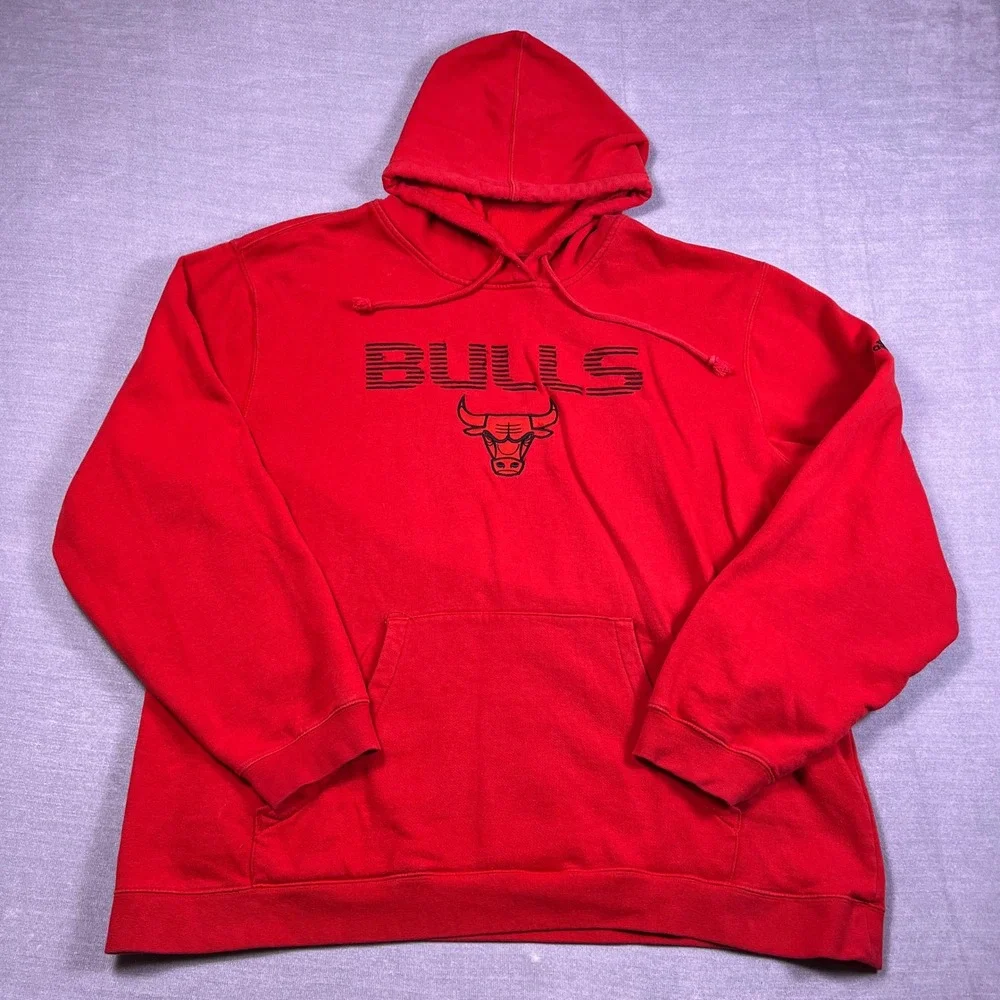 Adidas Chicago Bulls‎ Embroidered Logo Fleece Hoodie Mens 2XL Red Cotton Blend
